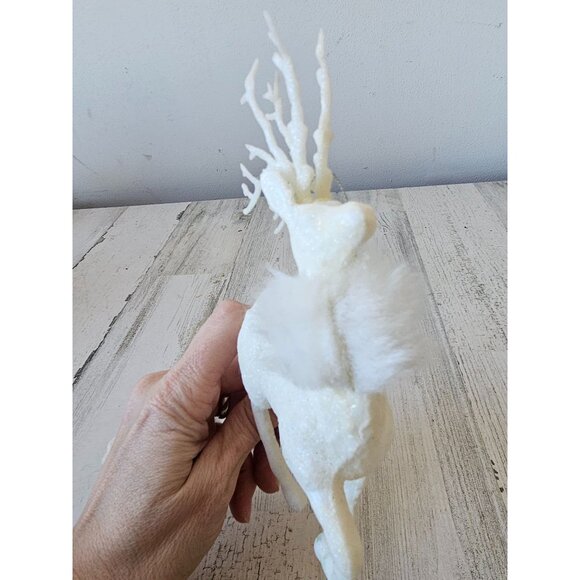 Vintage Macys holiday time reindeer fur glitter white ivory ornament Xmas tree - Picture 9 of 11